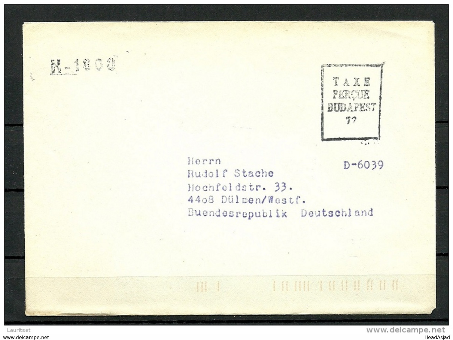 HUNGARY Ungarn Ca 1970 Taxe Percue  Cover Budapest To Dülmen Deutschland - Franchigia