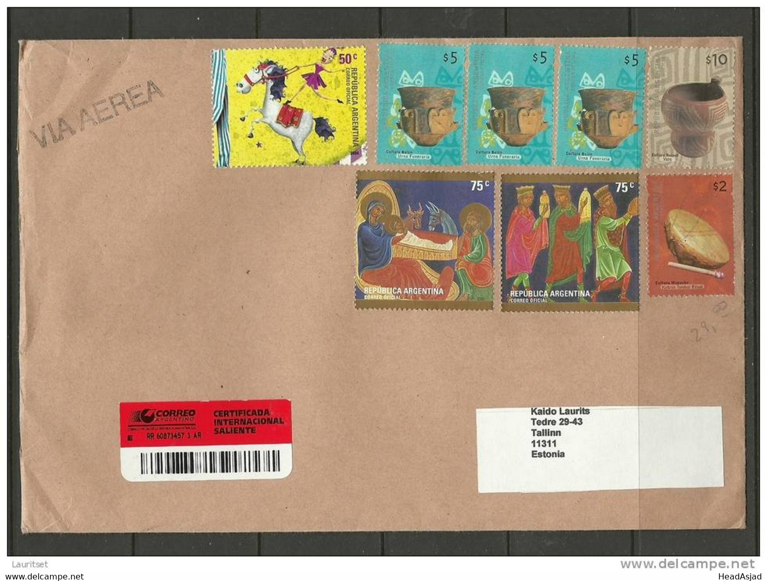 ARGENTINA Registered Letter To ESTONIA Estonie With Many Stamps Archelogie Christmas Noel Etc - Covers & Documents