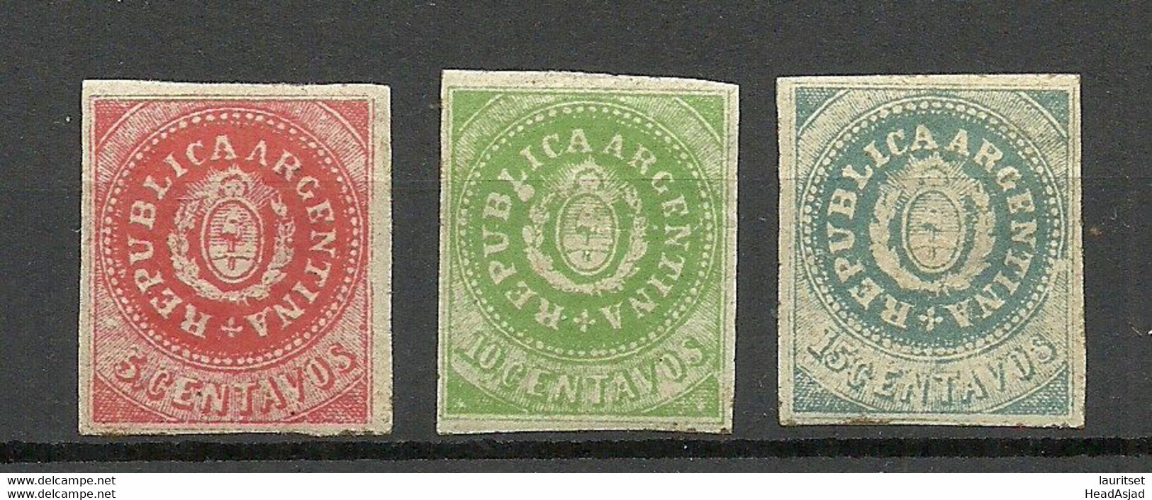 ARGENTINA 1862/1864 Michel 5 - 7 * New Prints Private Nachdrucke? NB! Mi 7 Has A Thin Place/dünne Stelle - Neufs