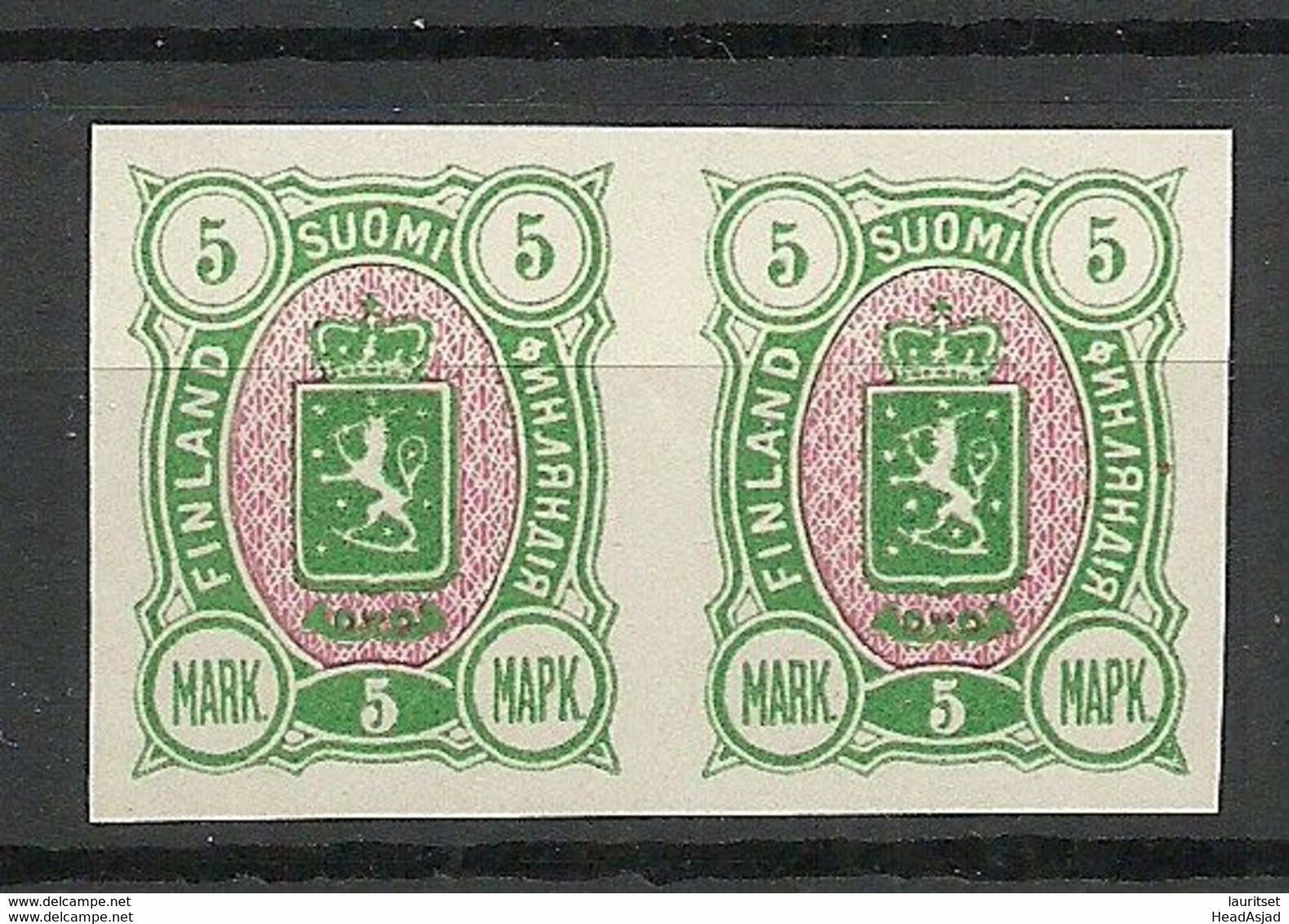 FINLAND FINNLAND 1885 Michel 33 Imperforate Proof Probedruck As Pair MNH (no Gum As Issued) - Neufs