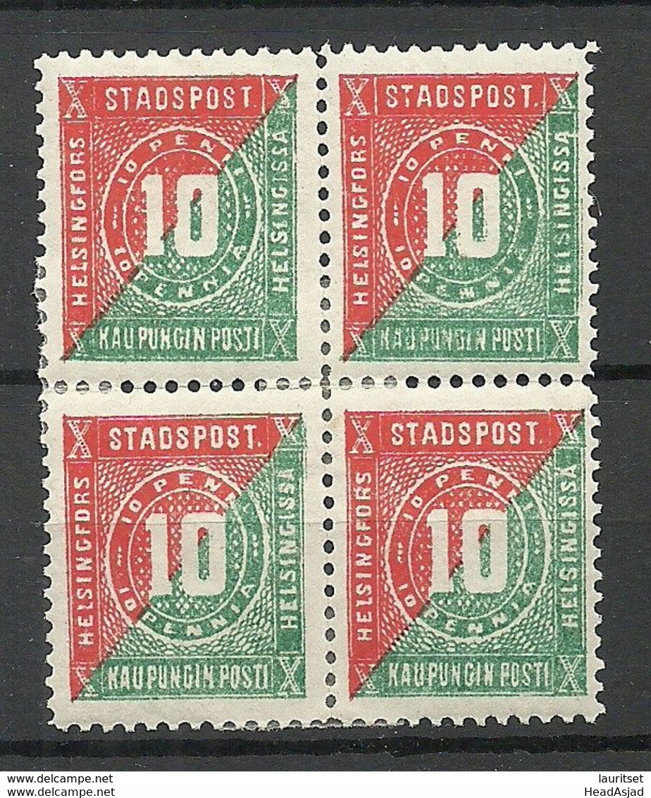 FINLAND HELSINKI 1881 Local City Post Stadtpost Helsinki As 4-block * - Local Post Stamps