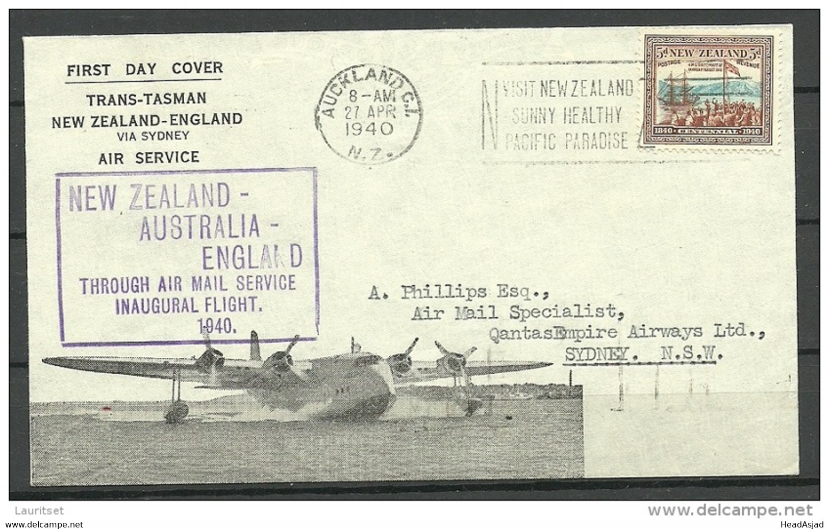 NEW ZEALAND Aucland 1940 Via Sidney Australia To England First Flight Cover - Corréo Aéreo