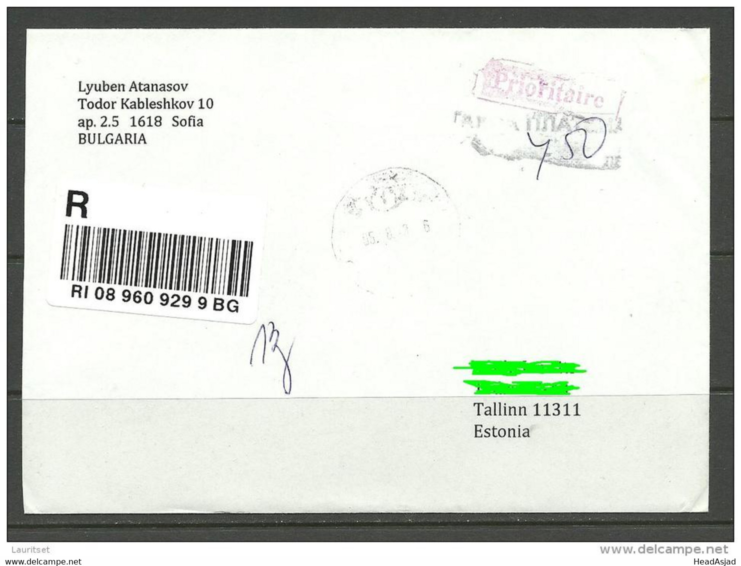 BULGARIEN BULGARIA Registered Cover To Estonia Estland 2013 - Covers & Documents