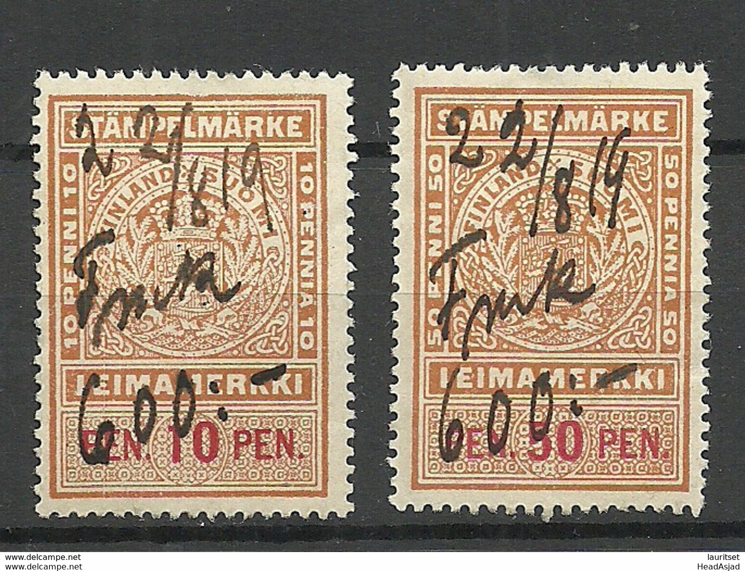 FINLAND FINNLAND Steuermarken Revenue Tax 10 & 50 Pen O - Fiscali