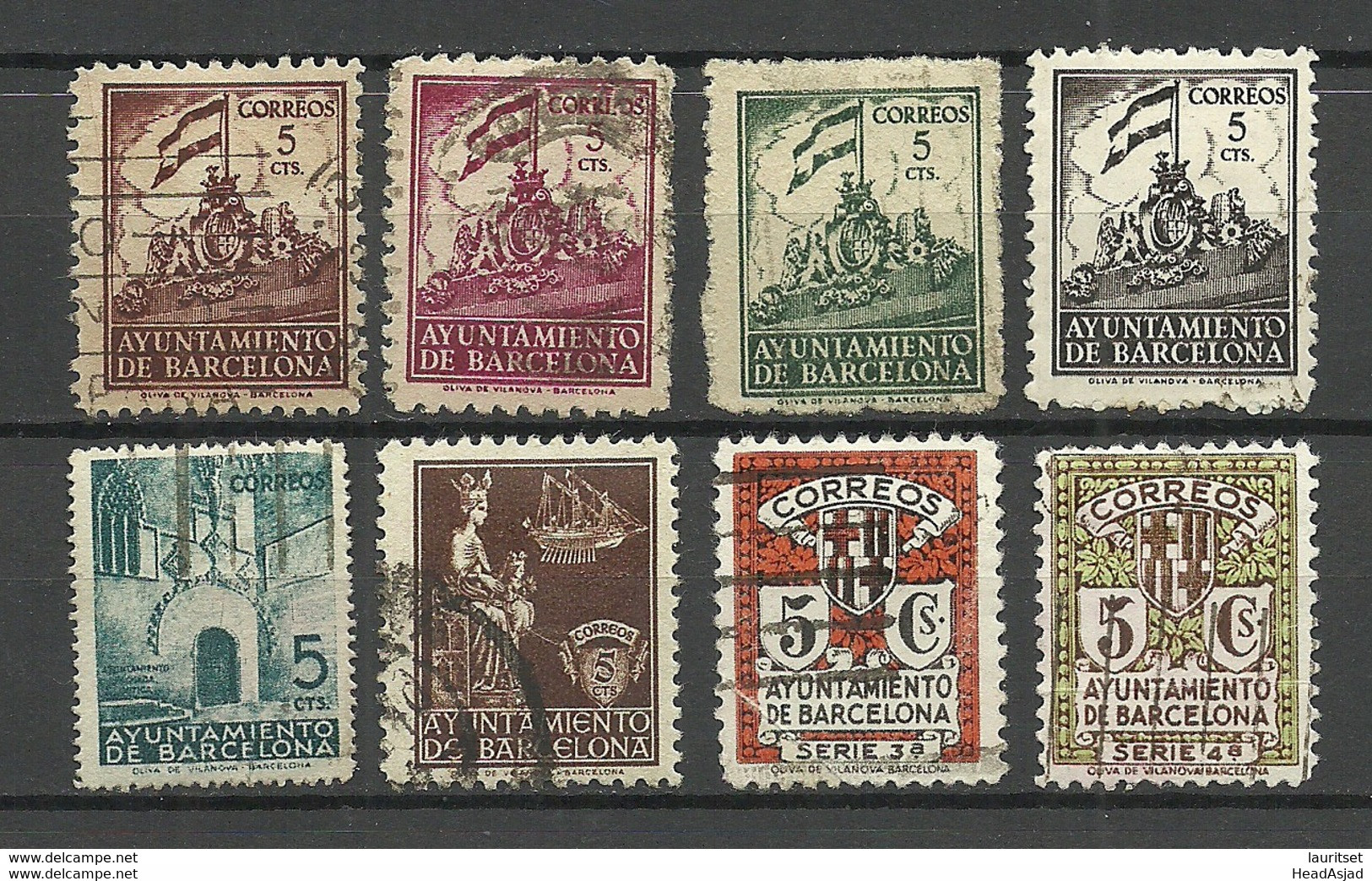 SPAIN Spanien Espana Ayuntamiento De BARCELONA , 8 Local Stamps, O - War Tax