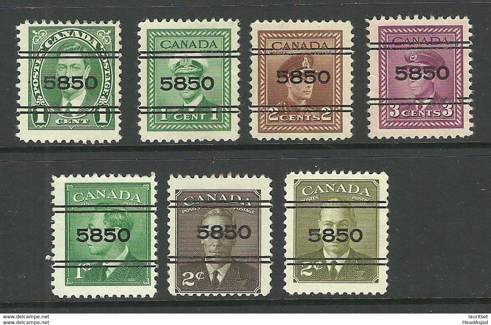 Canada 7 Pre-cancel Stamps "5850" - Preobliterati