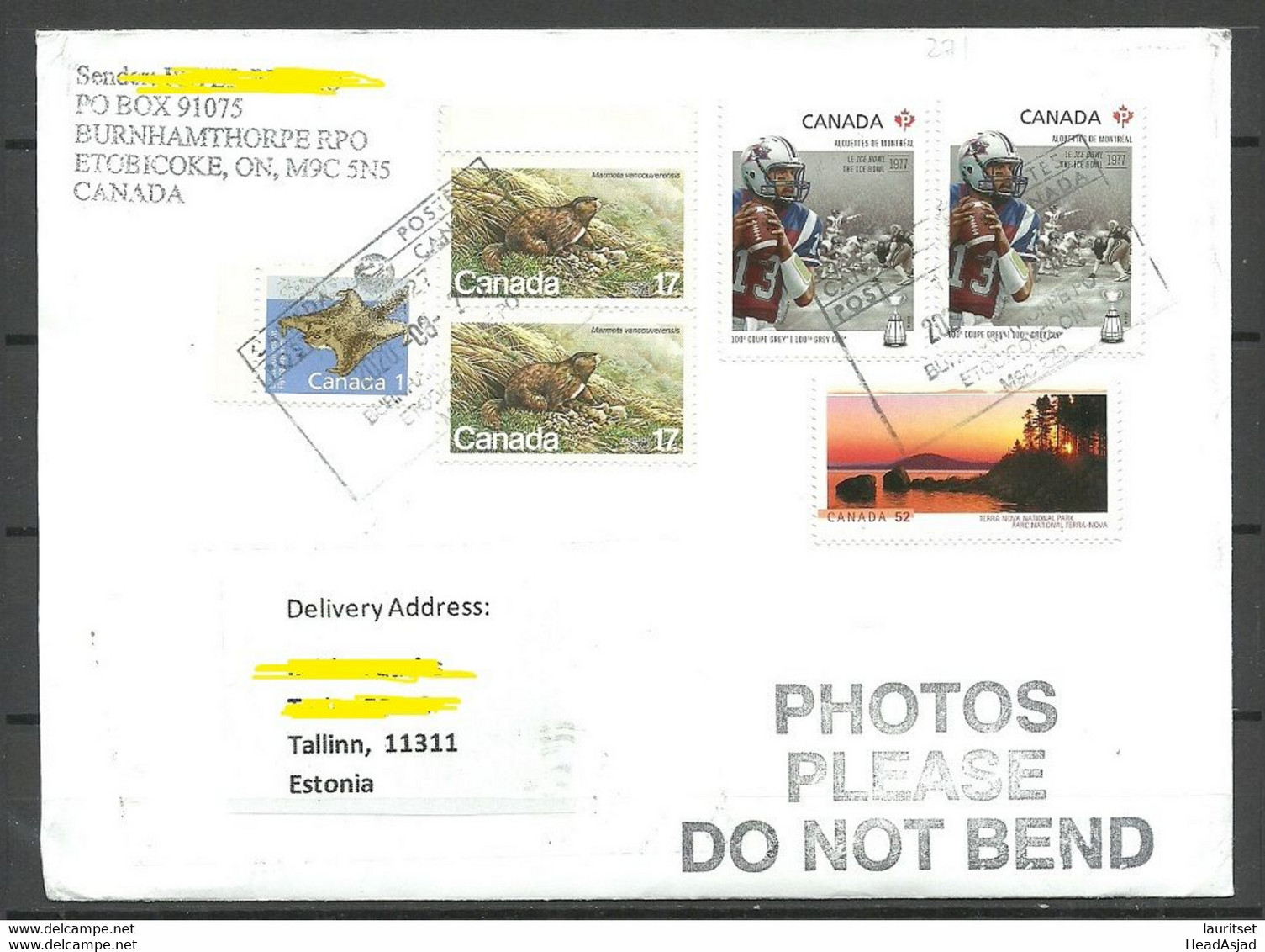 CANADA Kanada 2020 Air Mail Cover To Estonia With Many Nice Stamps Animals Ice Bowl Etc - Cartas & Documentos