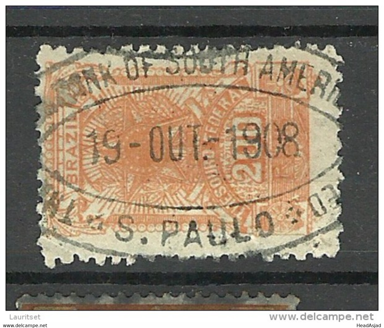 BRAZIL Brazilia O 1908 Revenue Tax Stamp 2000 Reis O - Dienstmarken