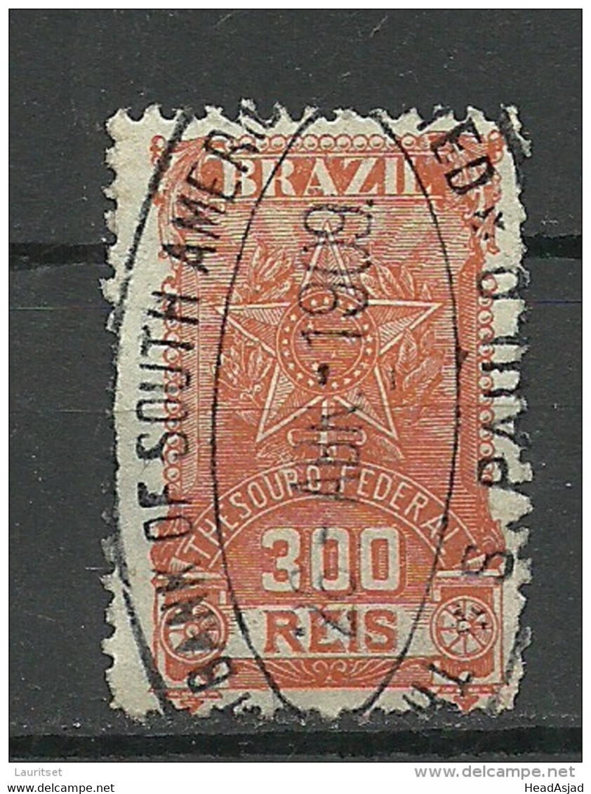 BRAZIL Brazilia 0 1909 Old Revenue Tax Fiscal Stamp Thesoro Federal 300 Reis O - Timbres-taxe