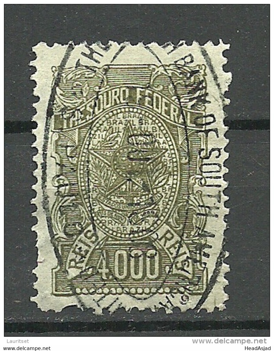 BRAZIL Brazilia 0 1908 Old Revenue Tax Fiscal Stamp Thesoro Federal 4000 Reis O - Impuestos