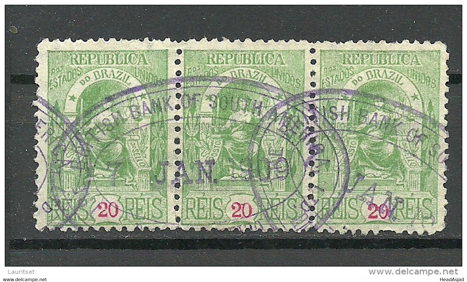 BRAZIL Brazilia O 1909 Old Revenue Tax Fiscal Stamp In 3-stripe O - Timbres-taxe