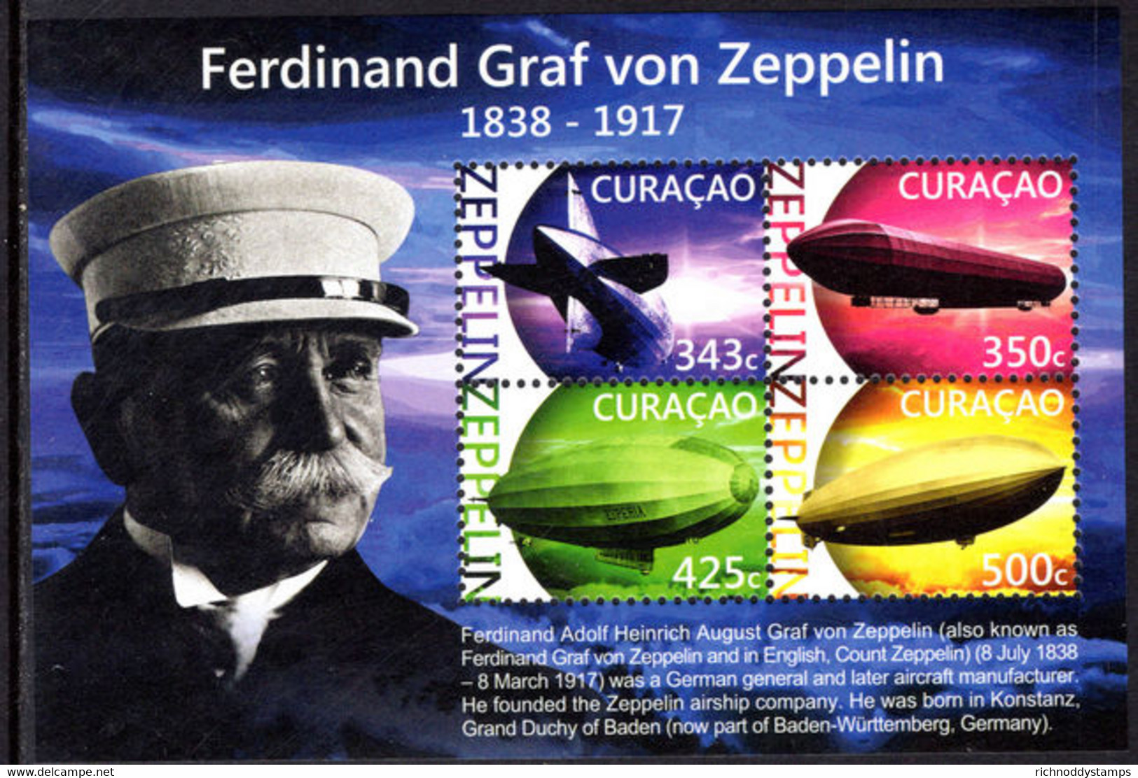 Curacao 2015 Zeppelin Souvenir Sheet Unmounted Mint. - Curaçao, Nederlandse Antillen, Aruba