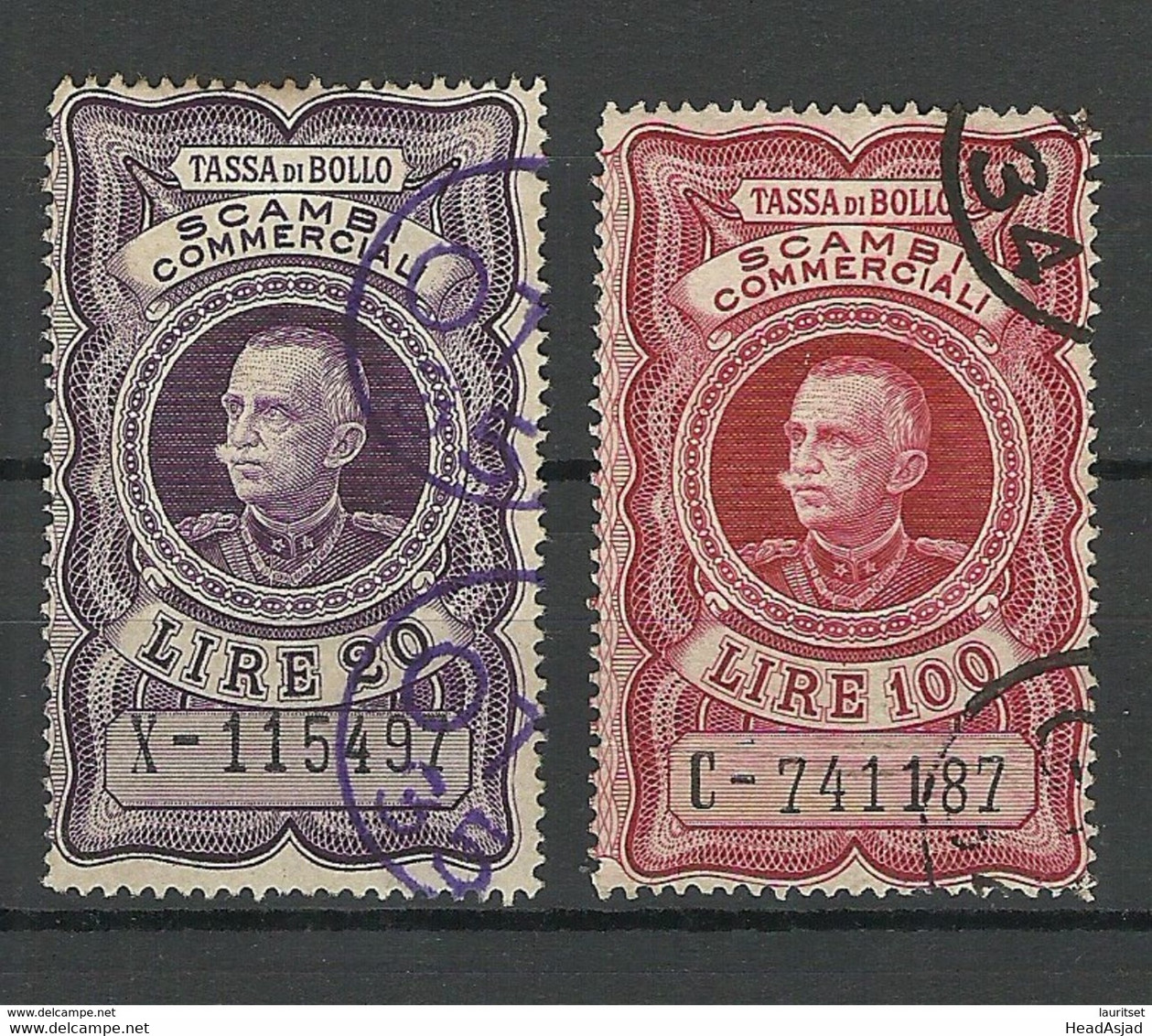 ITALIA ITALY Revenue Tax Fiscal Tassa Di Bollo 20 & 100 Lire O - Revenue Stamps