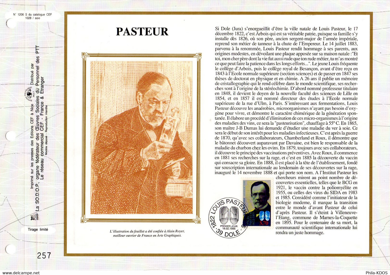 " PASTEUR " Sur Feuillet CEF 1er Jour Sur Soie De 1995. N°YT 2925. Parfait état. FDC - Louis Pasteur