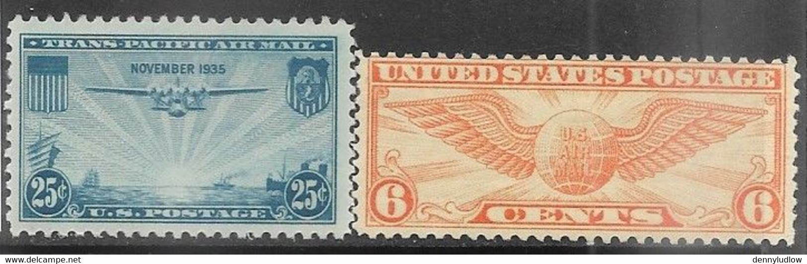 US  1934-5  Sc#C19   6c   Airmail  MLH & #C20 MNH  2016 Scott Value $4.90 - 1b. 1918-1940 Nuovi