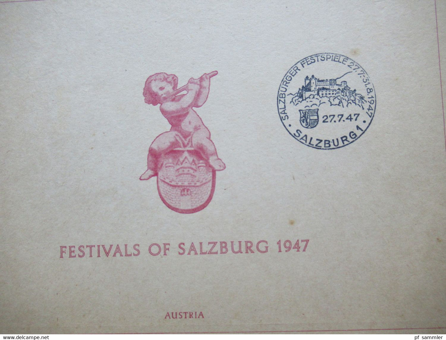 Österreich 1947 Salzburger Festspiele Nr. 801 und 802 Sonderblatt Faltblatt Sonderstempel Salzburg 1