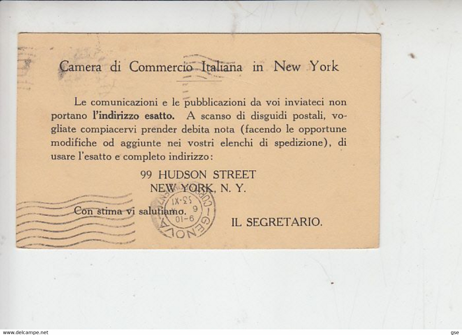 STATI UNITI 1933 - C.P. Per Italia - 1921-40