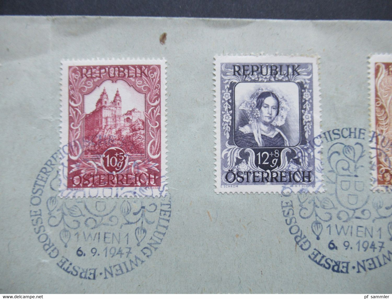 Österreich 1947 Große Österreichische Kunstausstellung Im Wiener Künstlerhaus Nr. 812 / 821 Mit Sonderstempel Wien 1 - Brieven En Documenten