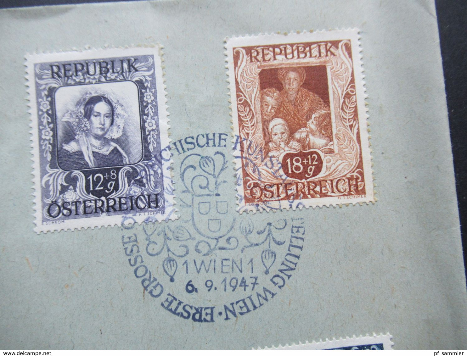 Österreich 1947 Große Österreichische Kunstausstellung Im Wiener Künstlerhaus Nr. 812 / 821 Mit Sonderstempel Wien 1 - Brieven En Documenten