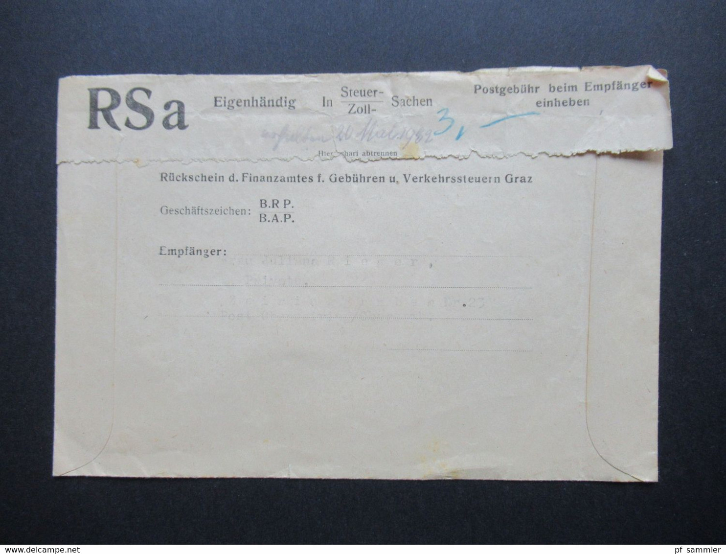 Österreich 1952 RSa Eigenhändig Rückschein D. Finanzamtes Verkehrssteuer Graz Rücks. Portomarken Nr. 241 Und 255 - Brieven En Documenten