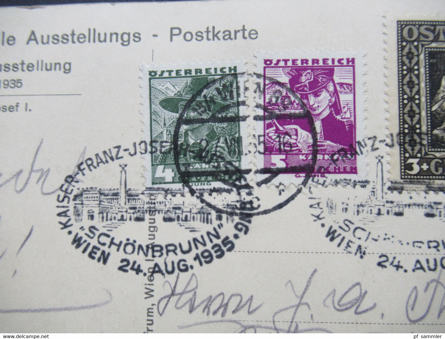 1935 Offizielle PK kaiser Franz Josef Ausstellung mit Vignette und Sonderstempel MiF mit Nibelungensage Nr. 488