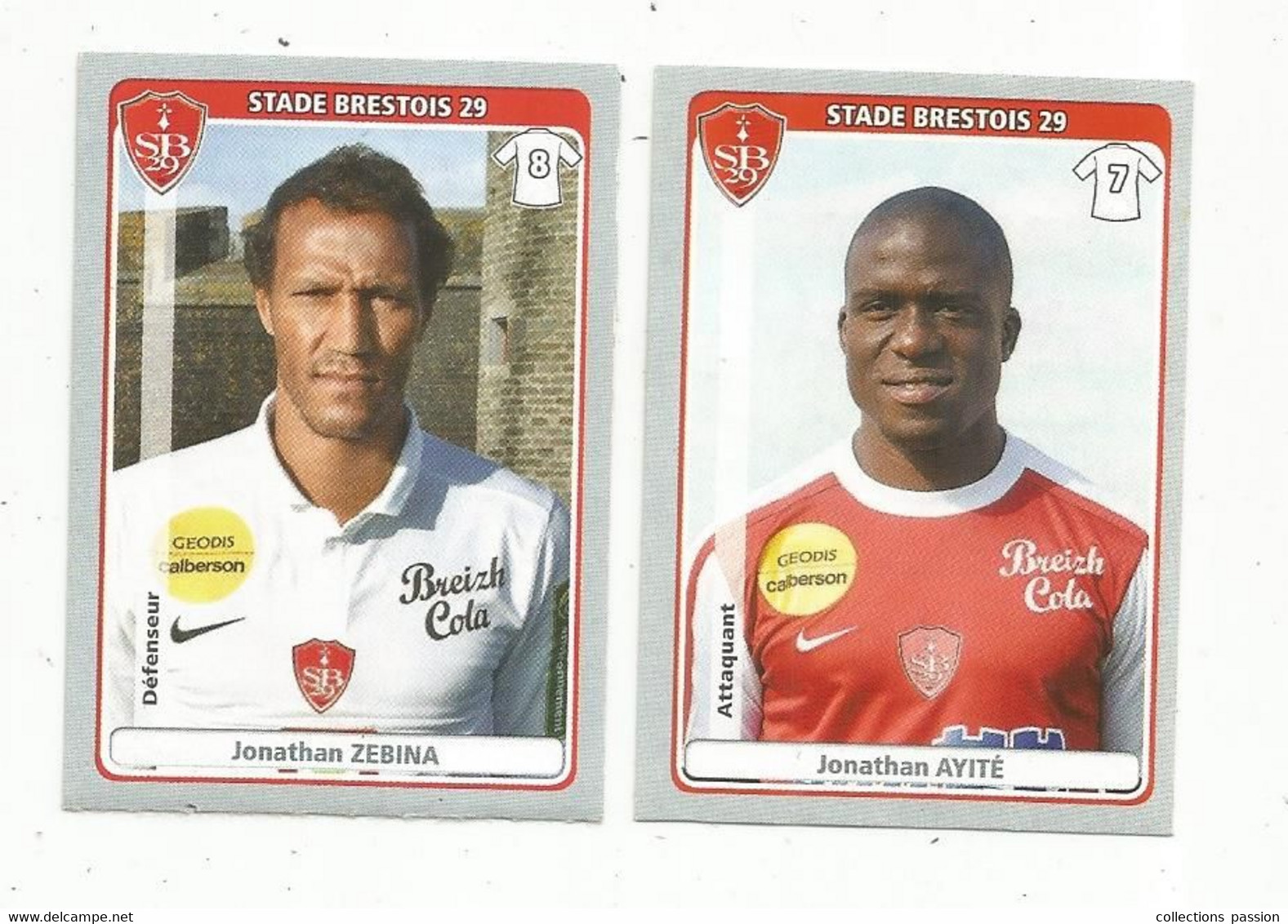 Sticker ,vignette , PANINI , FOOT 2011-12 , STADE BRESTOIS 29 , LOT DE 2 VIGNETTES - Franse Uitgave