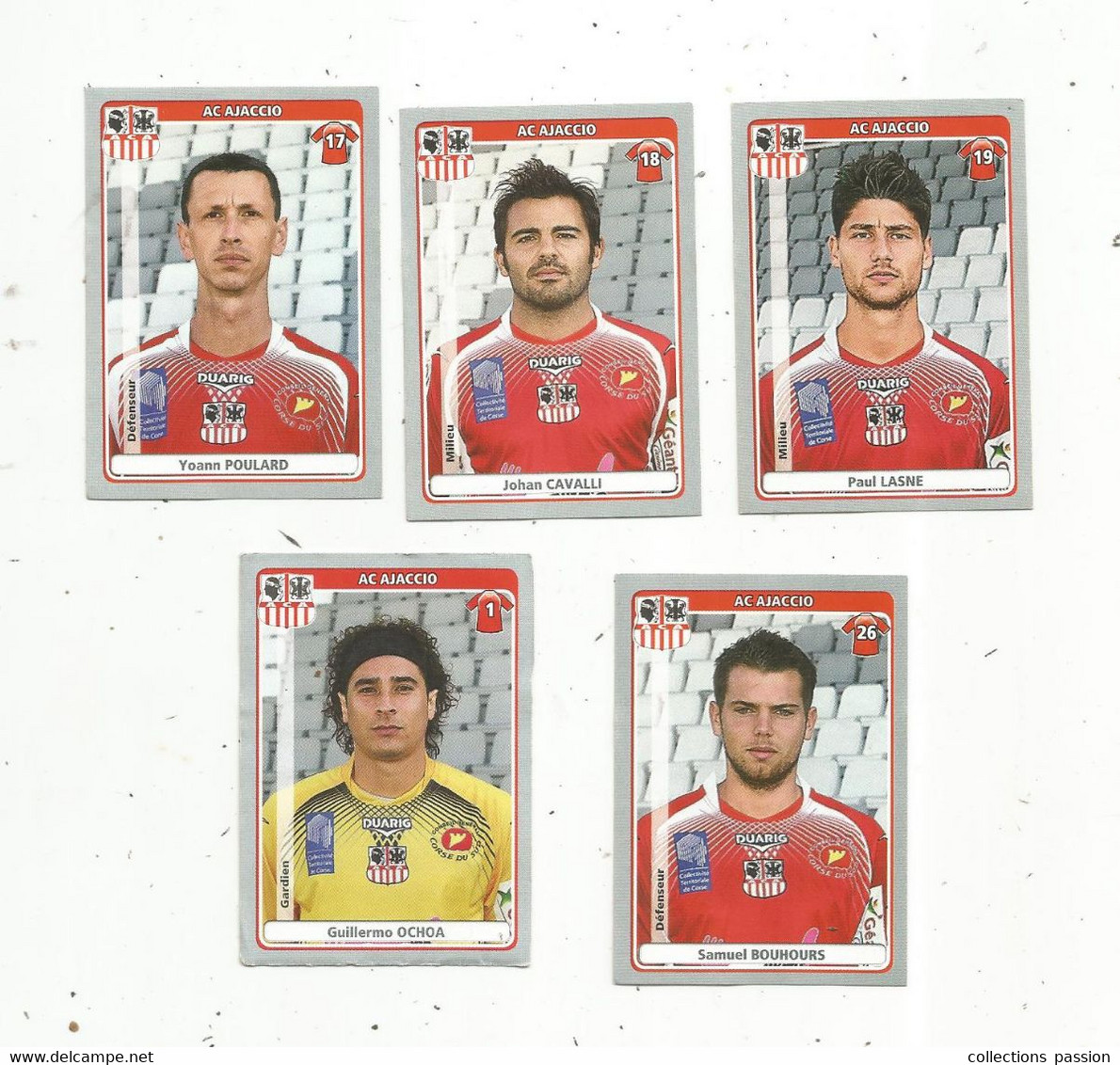 Sticker ,vignette , PANINI , FOOT 2011-12 , AC AJACCIO , LOT DE 5 VIGNETTES - Edition Française