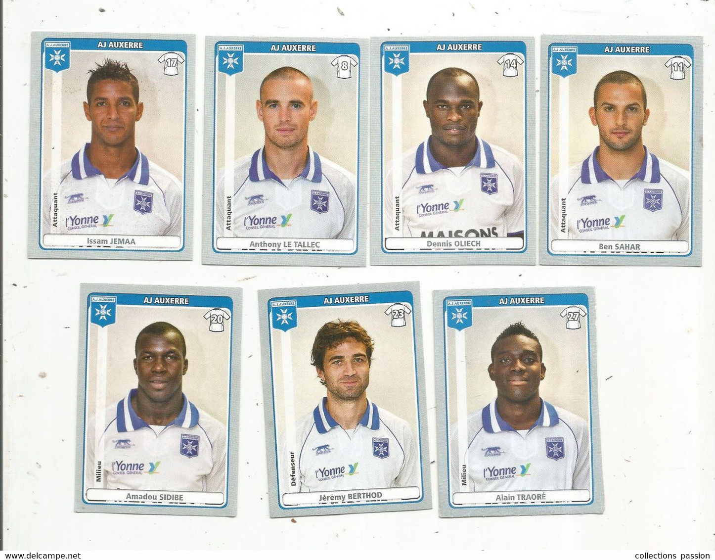 Sticker ,vignette , PANINI , FOOT 2011-12 , AJ AUXERRE , LOT DE 7 VIGNETTES - Franse Uitgave