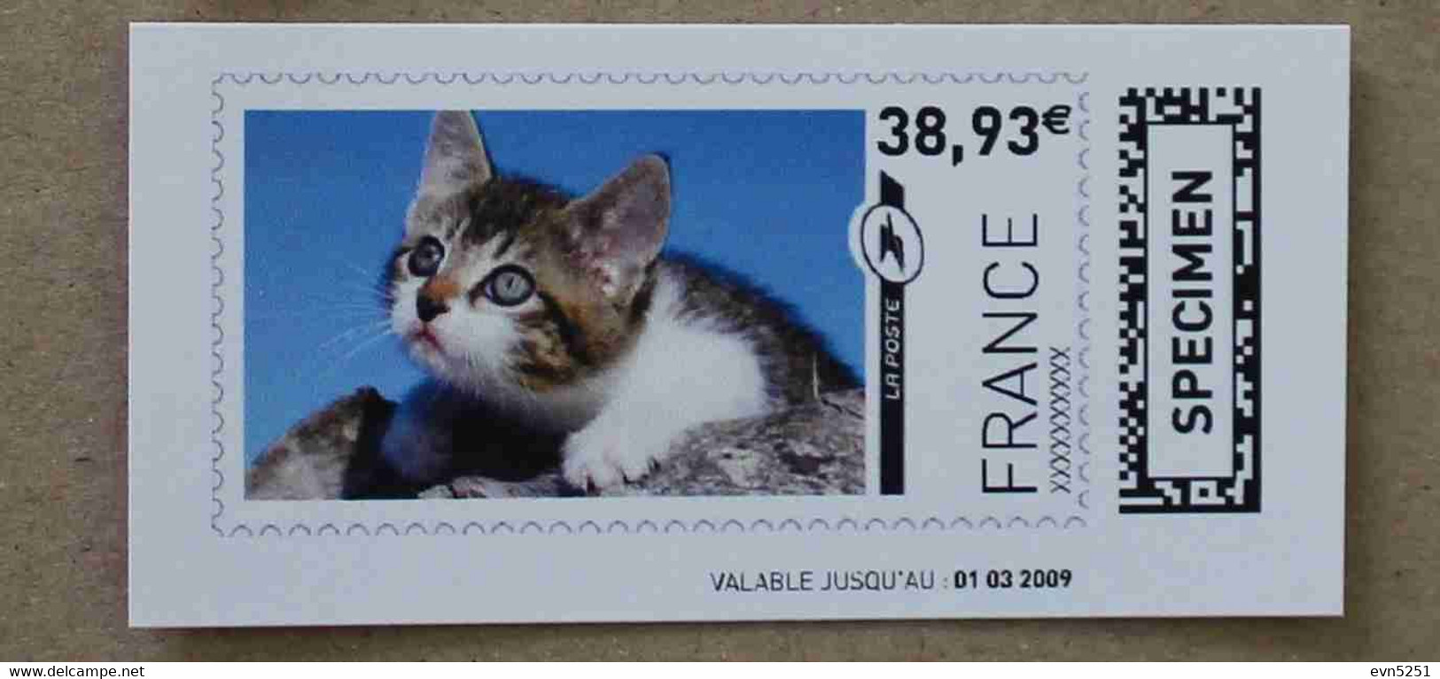 Ti02-01 :  SPECIMEN -  Chat 38.93 €  +  1.33 € (autoadhésifs / Autocollants) - Specimen