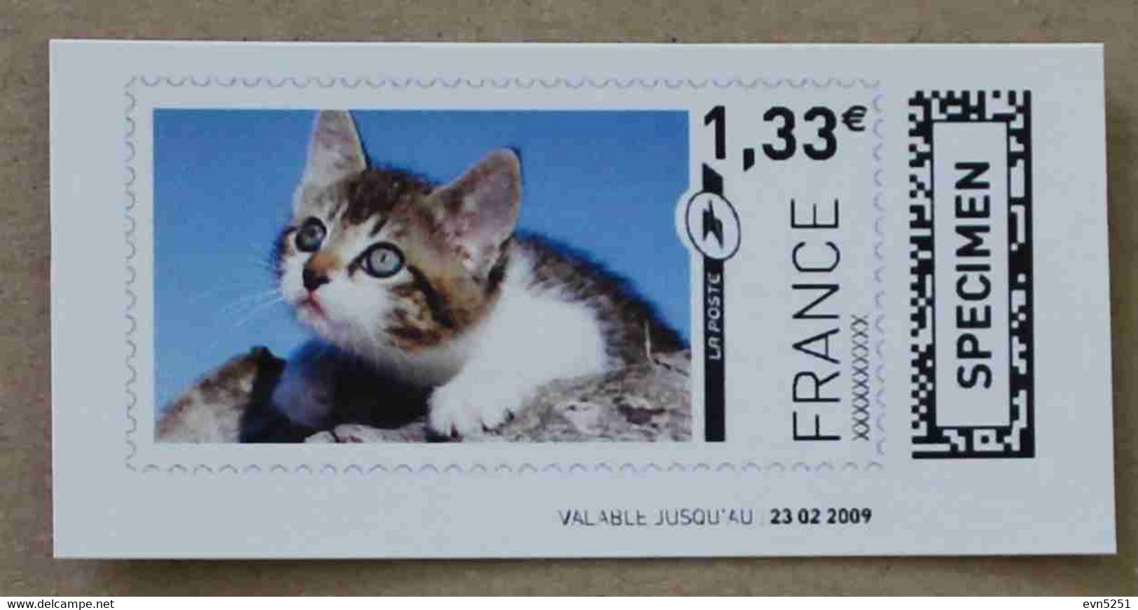 Ti02-01 :  SPECIMEN -  Chat 38.93 €  +  1.33 € (autoadhésifs / Autocollants) - Specimen