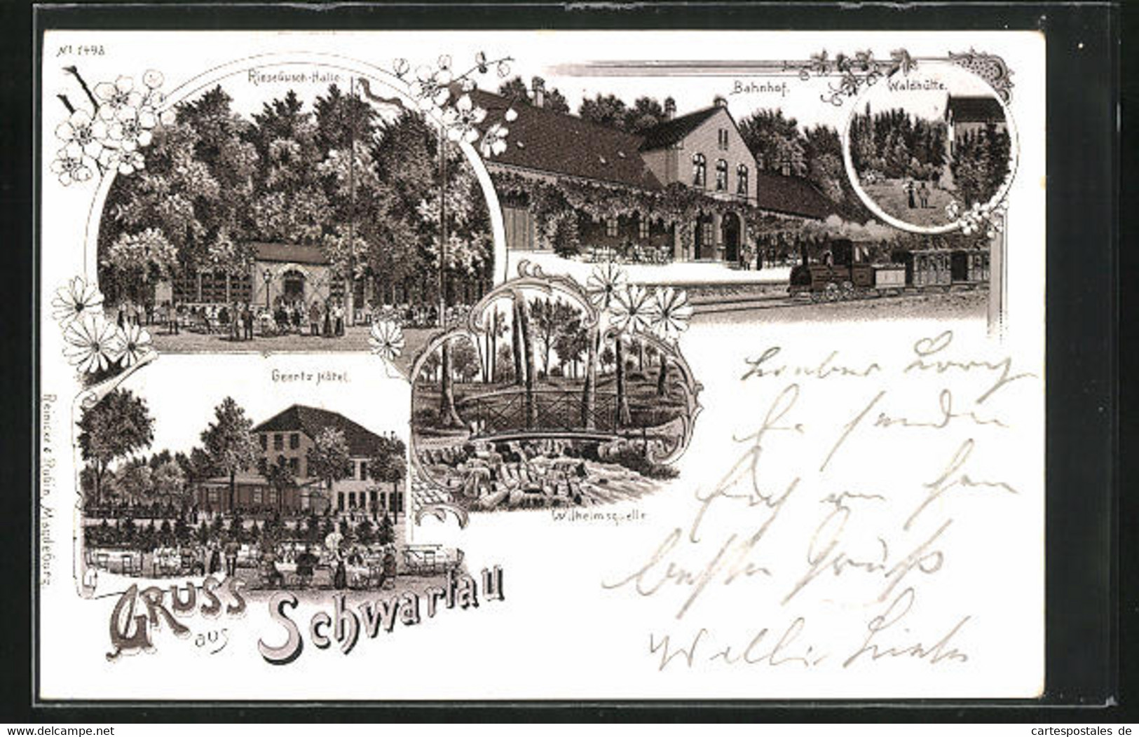 Lithographie Schwartau, Geertz Hôtel, Riesebusch-Halle, Wilhelmsquelle - Bad Schwartau