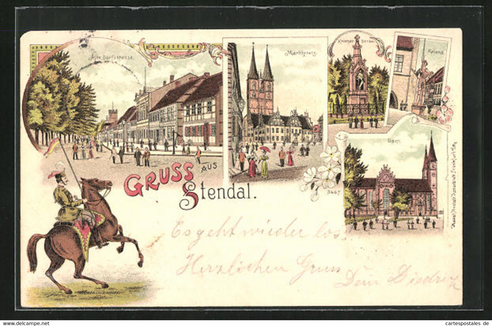 Lithographie Stendal, Dom, Alte Dorfstrasse, Marktplatz - Stendal