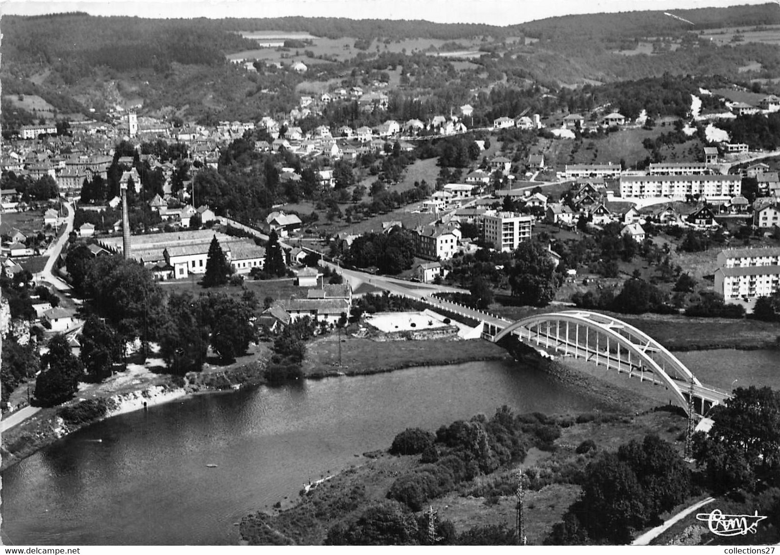 25-BAUME-LES-DAMES- VUE GENERALE AERIENNE , COUR ET LE PONT SUR LE DOUBS - Baume Les Dames