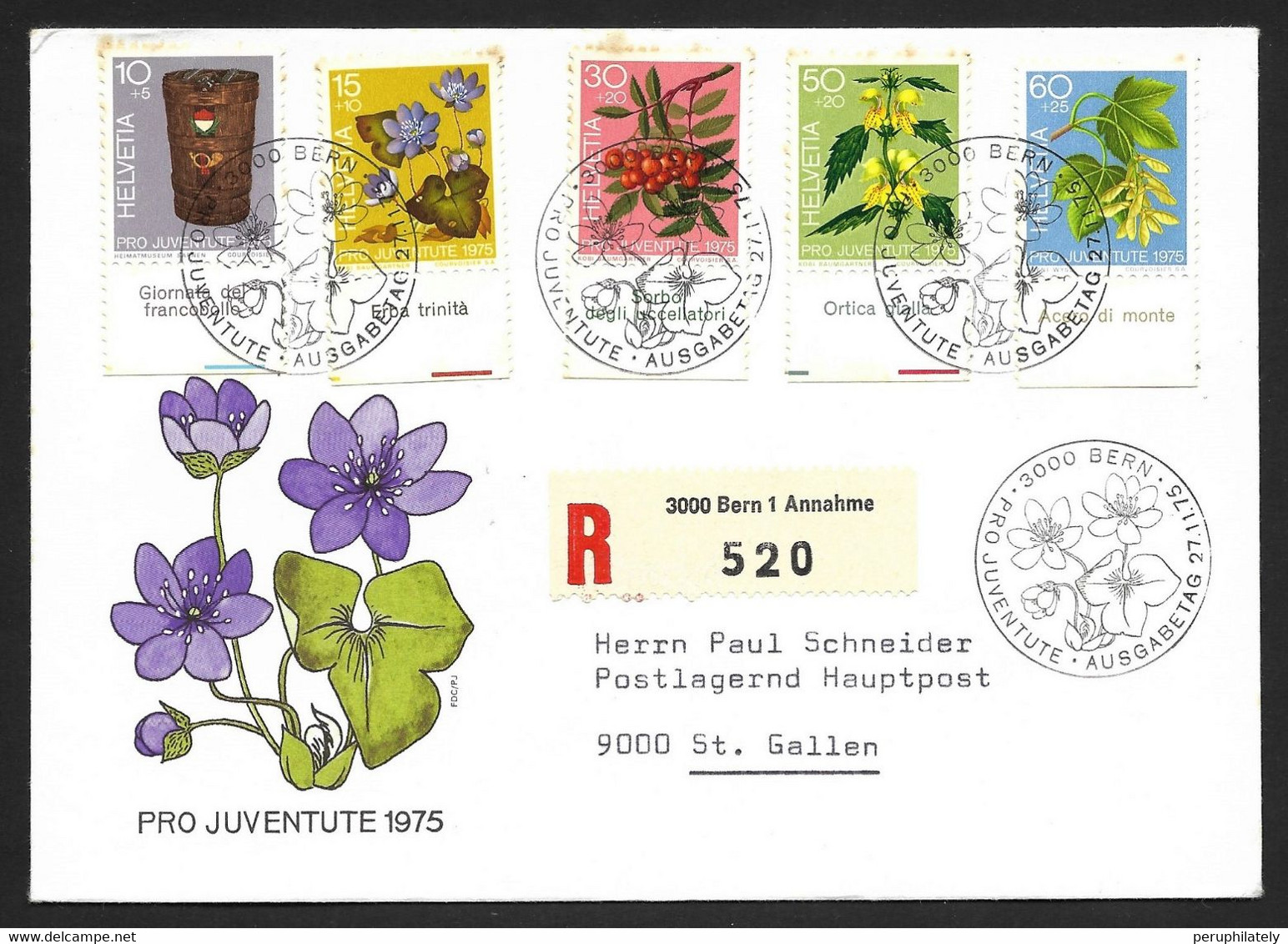 Switzerland Registered Cover 1975 Pro Juventute - Forest Plants - Stamp Day - Sonstige & Ohne Zuordnung
