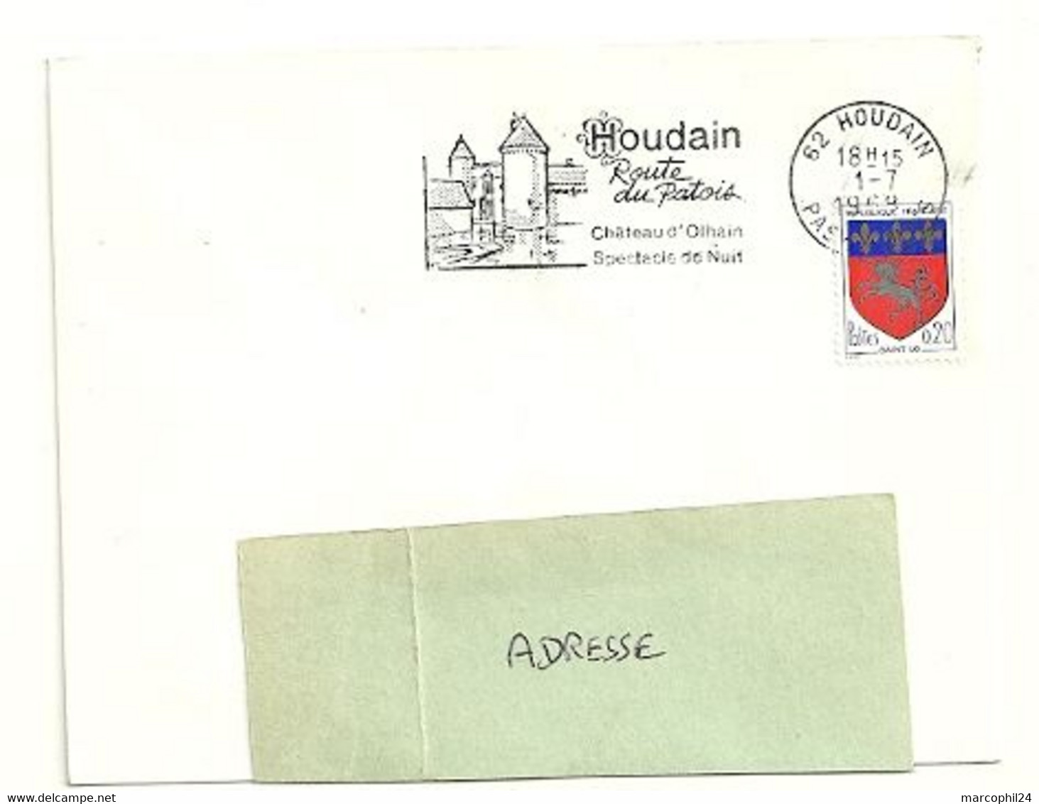 PAS De CALAIS - Dépt N° 62  = HOUDAIN 1968 = FLAMME SUPERBE = SECAP Illustrée ' ROUTE Du PATOIS + Château D' OLHAIN ' - Mechanical Postmarks (Advertisement)