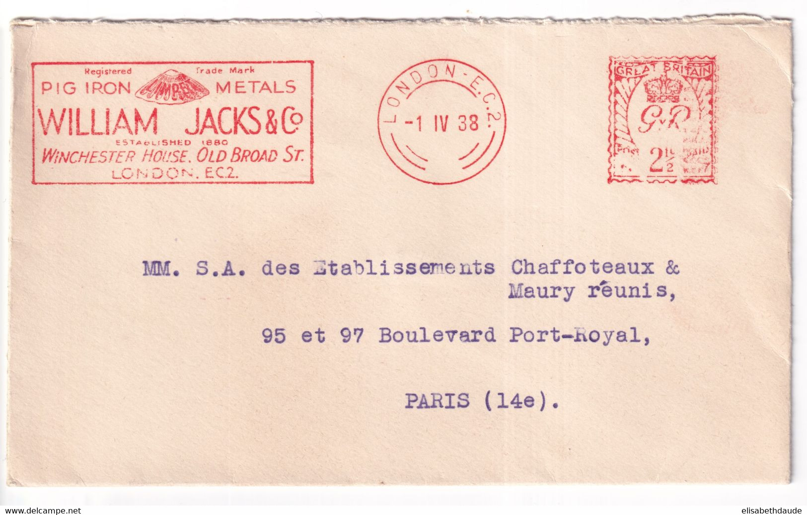 GB - 1938 - EMA Sur LETTRE De LONDON => PARIS - Frankeermachines (EMA)