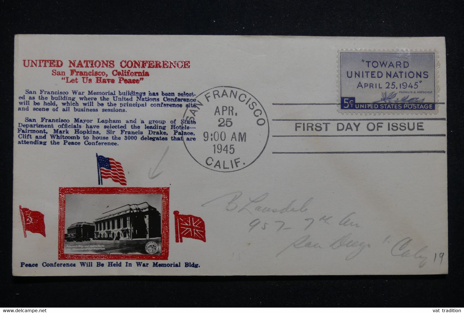 ETATS UNIS - Enveloppe FDC En 1945 - United Nations Conférence - L 99457 - 1941-1950