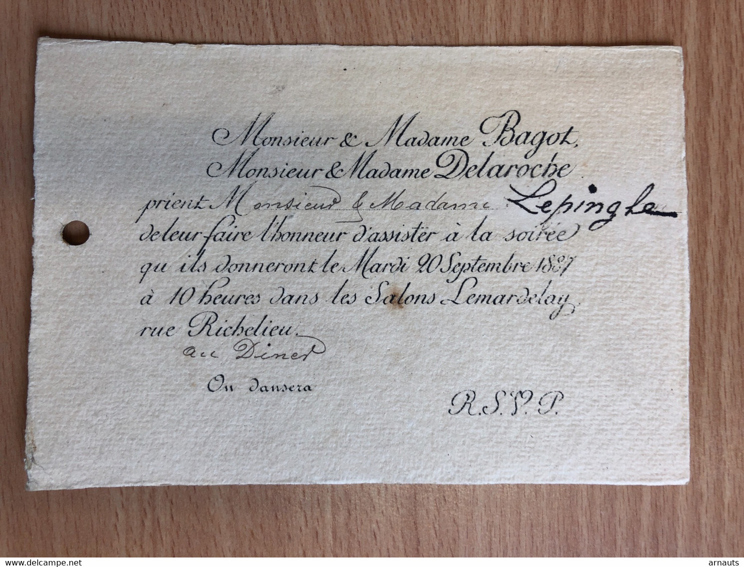 1887 Dansera Soirée Salons Lemardelay Au Diner Mr Et Madame Bagot Delaroche Prient Mr Et Madame Lepinghe - Verloving
