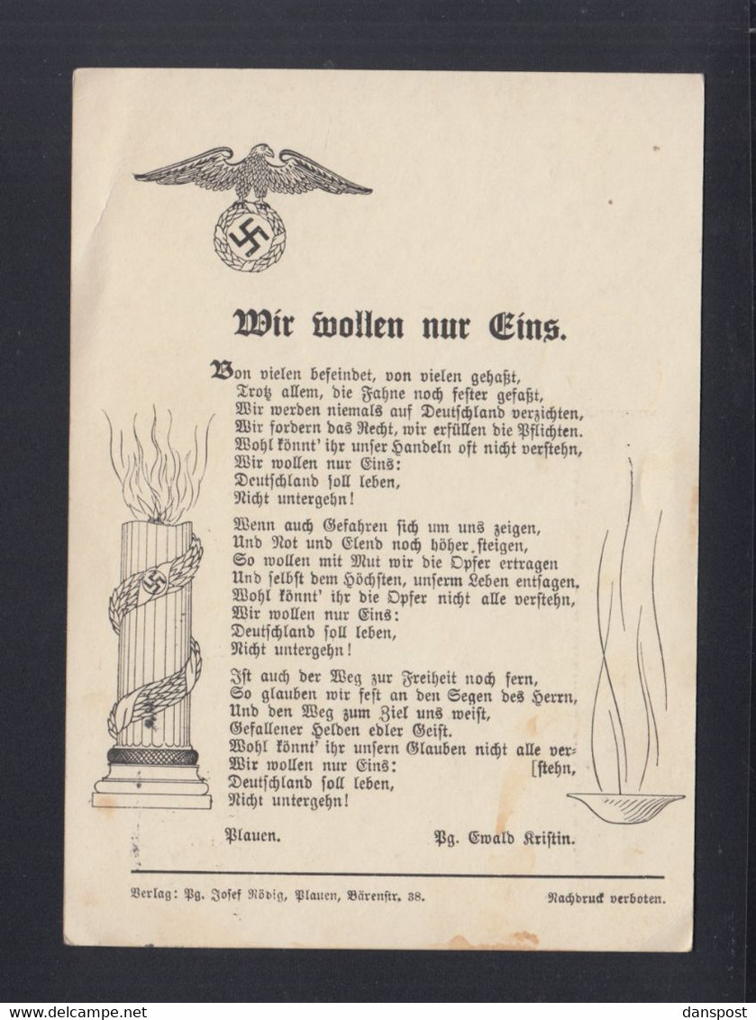 Dt. Reich Propaganda PK Wir Wollen Nur Eins 1933 Plauen - Non Classés