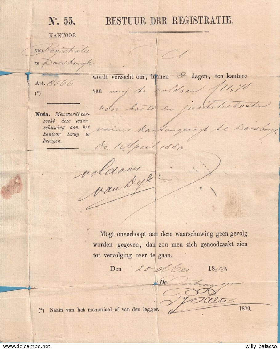 L De L'administration De DOESBORGH/1880, Taxée Avec TTx 10 Et 5c Lpts 26 Pour Aagkeppel - Postal History