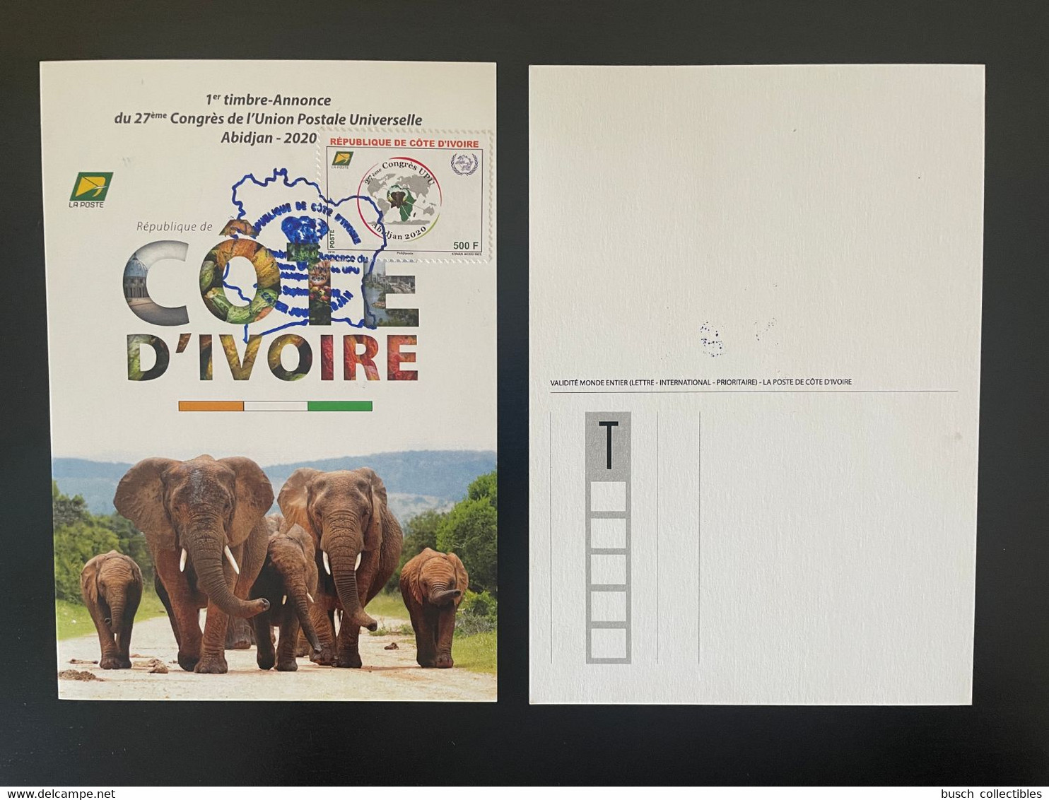 Côte D'Ivoire Ivory Coast 2018 Mi. 1643 Carte Maximum UPU Union Postale Universelle Map Abidjan 2020 Elephant Elefant - Costa De Marfil (1960-...)