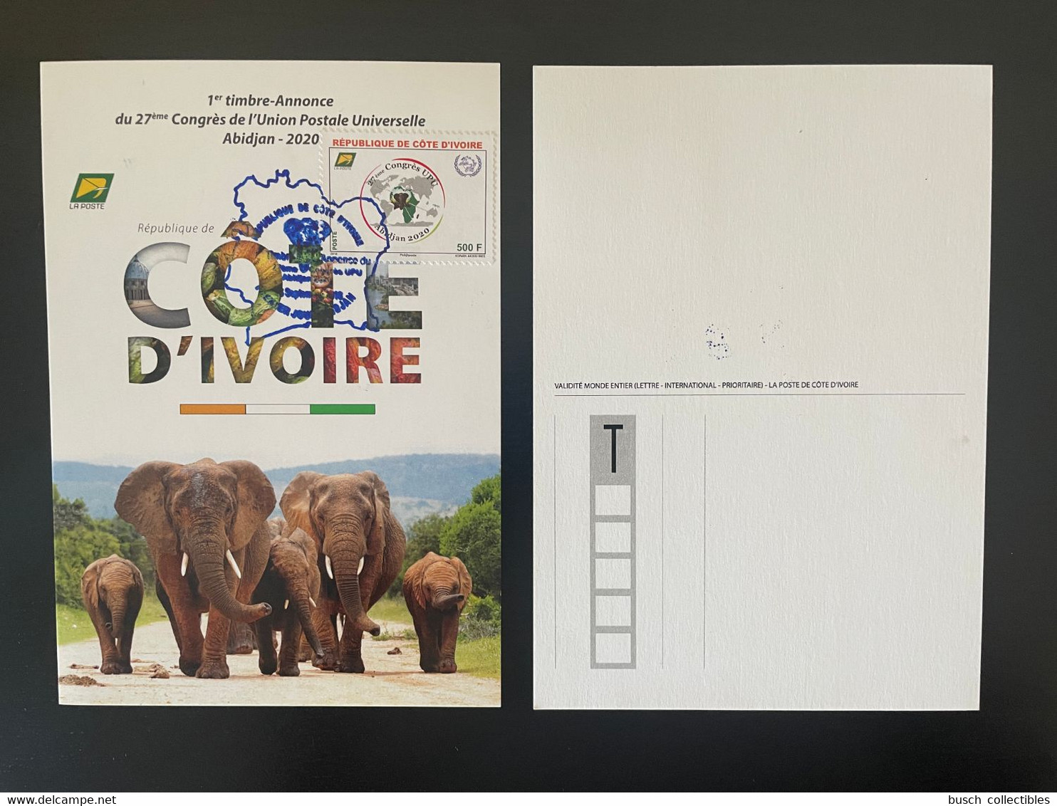 Côte D'Ivoire Ivory Coast 2018 Mi. 1643 Carte Maximum UPU Union Postale Universelle Map Abidjan 2020 Elephant Elefant - UPU (Wereldpostunie)