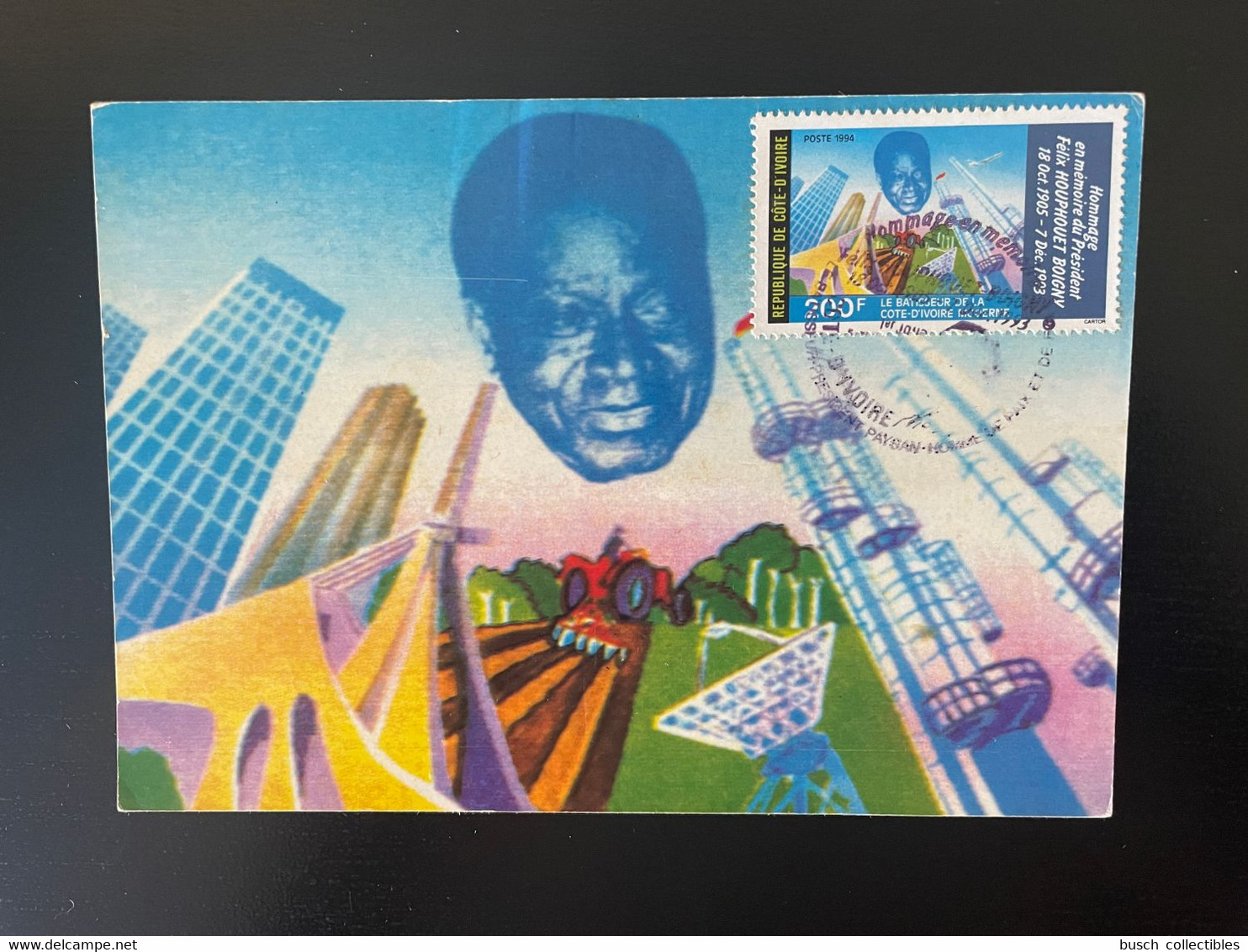 Côte D'Ivoire Ivory Coast 1994 Mi. 1113 Carte Maximum Hommage Felix Houphouet Boigny Président - Ivory Coast (1960-...)