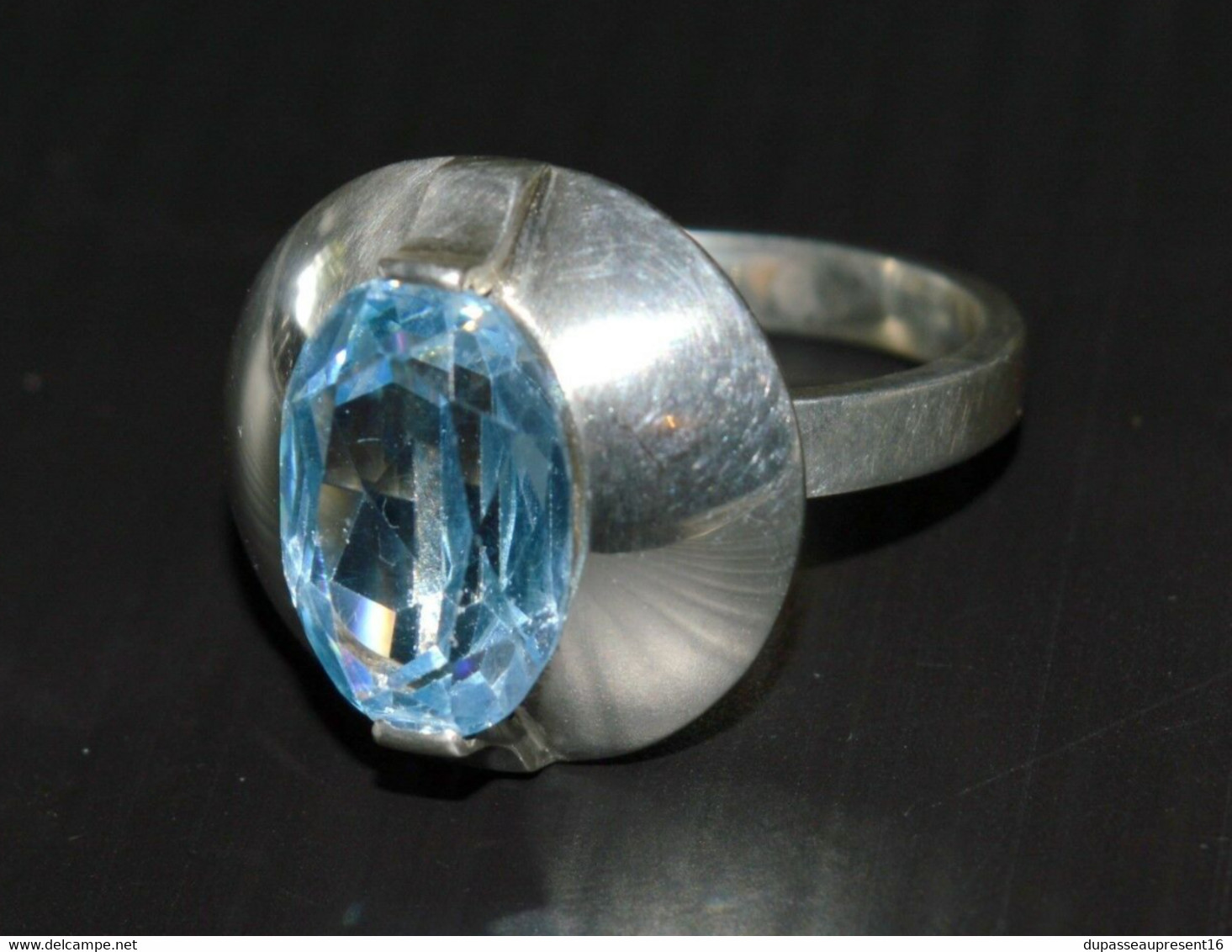 BELLE BAGUE ANNEES 70 ARGENT & BELLE PIERRE AIGUE MARINE CREATION JOAILLIER Jzt COLLECTION BIJOU VINTAGE VITRINE - Ringe