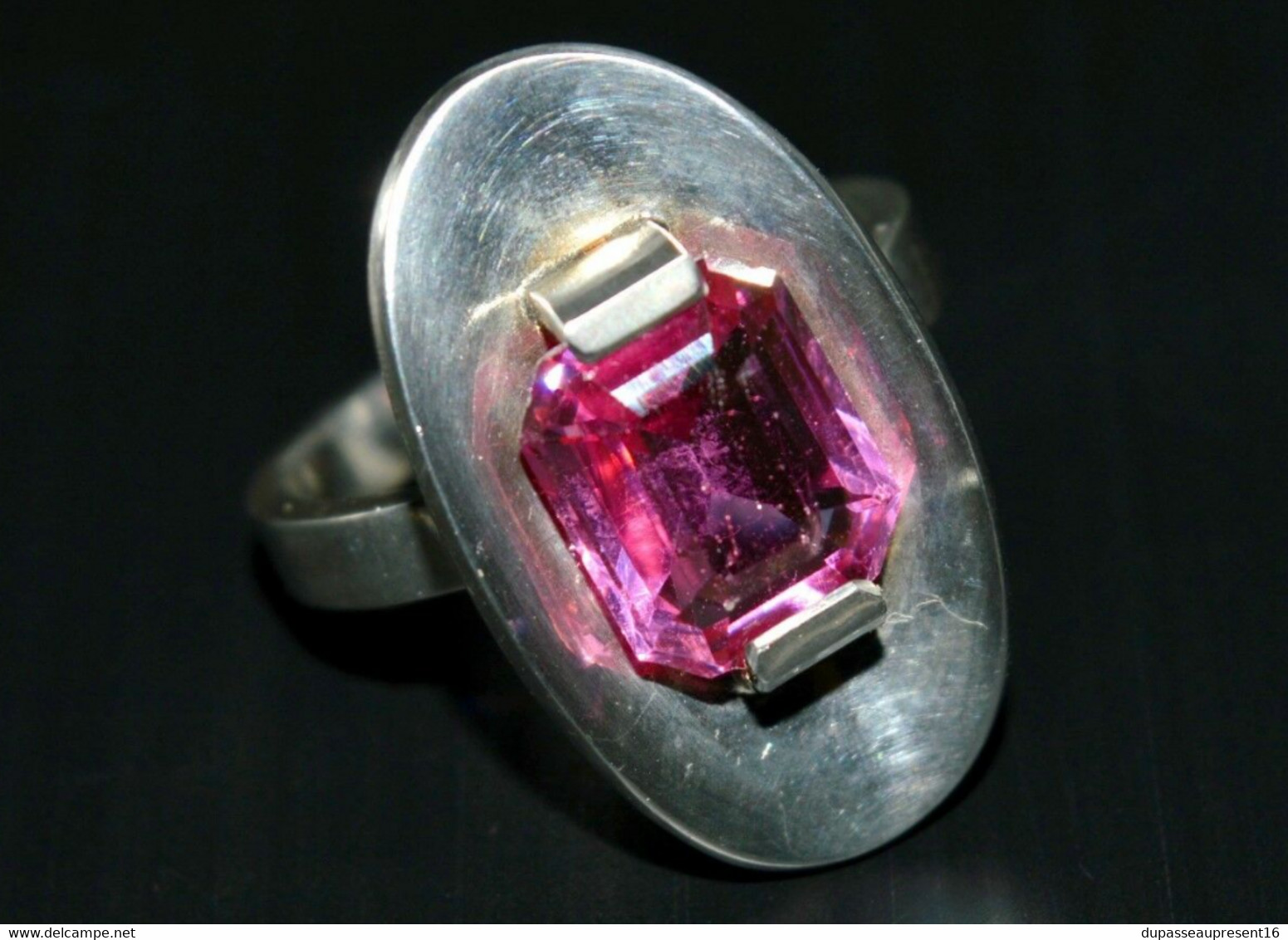 BELLE BAGUE ANNEES 70 ARGENT & BELLE PIERRE AGATE CREATION JOAILLIER Jzt Bijou COLLECTION BIJOU VINTAGE VITRINE - Rings