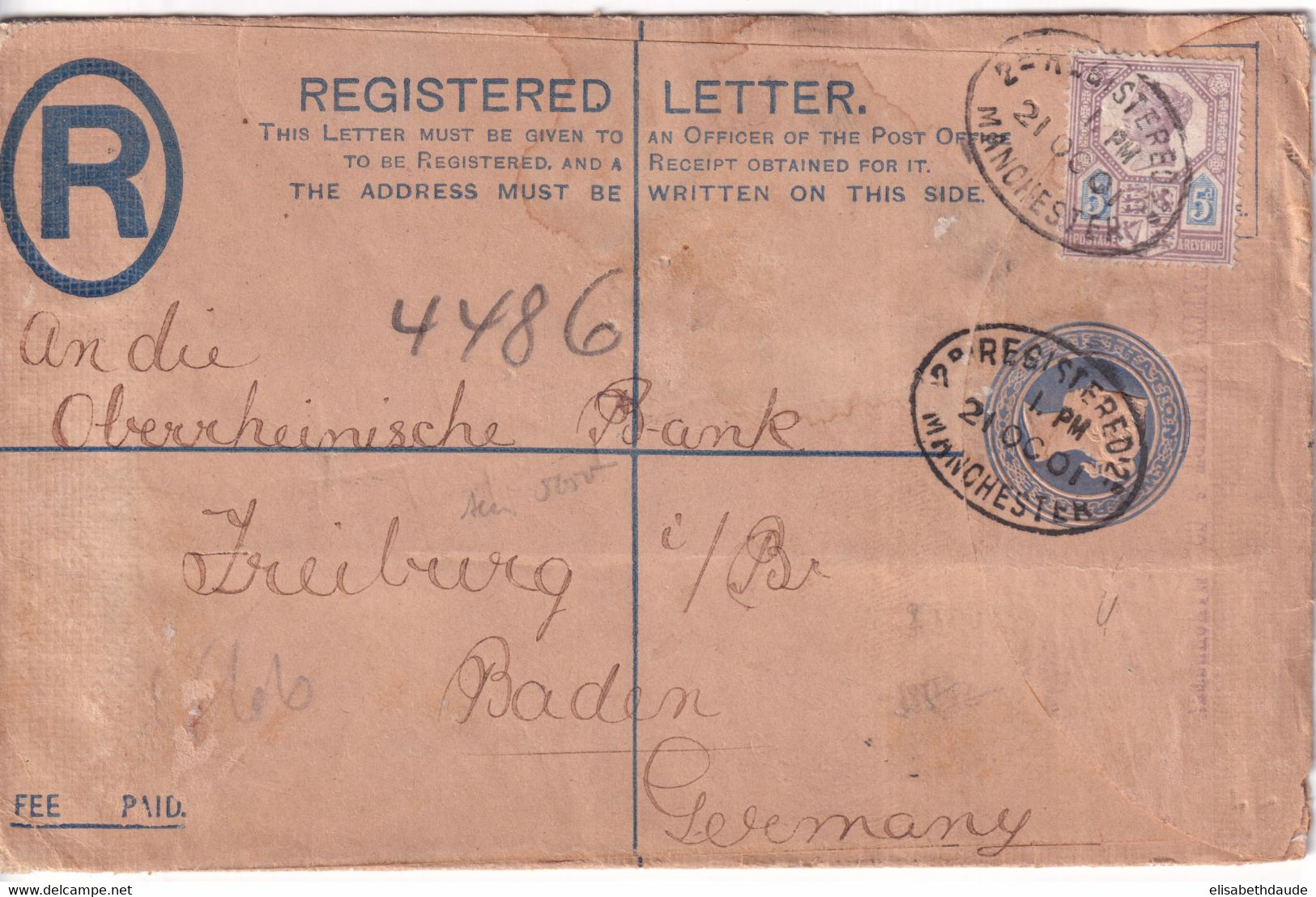 1901 - GB - YVERT N°99 Sur ENVELOPPE ENTIER RECOMMANDEE De MANCHESTER => FREIBURG (GERMANY) - Lettres & Documents