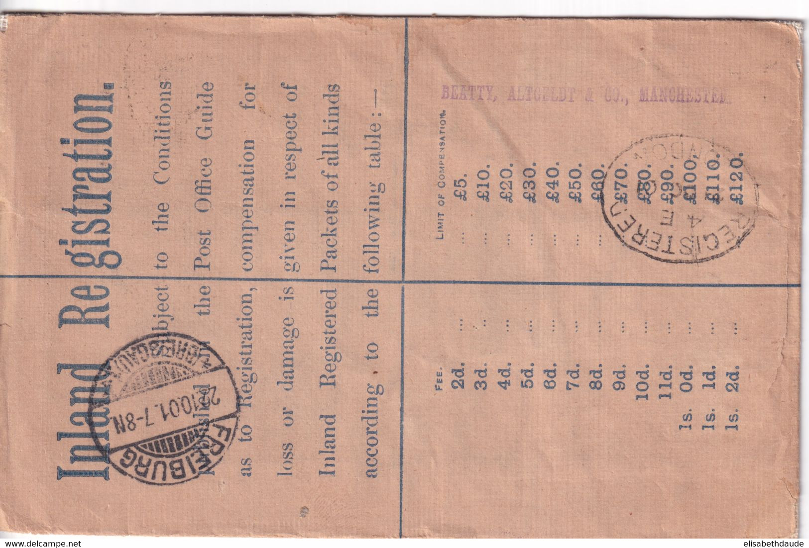 1901 - GB - YVERT N°99 Sur ENVELOPPE ENTIER RECOMMANDEE De MANCHESTER => FREIBURG (GERMANY) - Covers & Documents