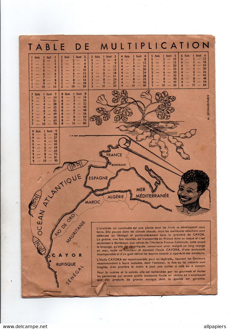 Protège-cahiers Huile Cayora Légère à L'estomac Avec Table De Multiplication Et Carte au verso - Format : 24x18 cm - Protège-cahiers