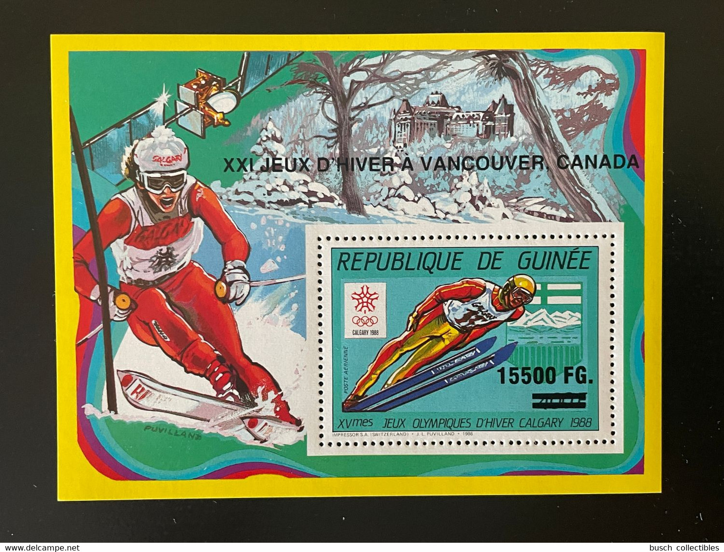 Guinée Guinea 2009 Mi. Bl. 1726 Surchargé Overprint Winter Olympic Calgary 1988 Vancouver 2010 Jeux Olympiques Ski - Inverno1988: Calgary