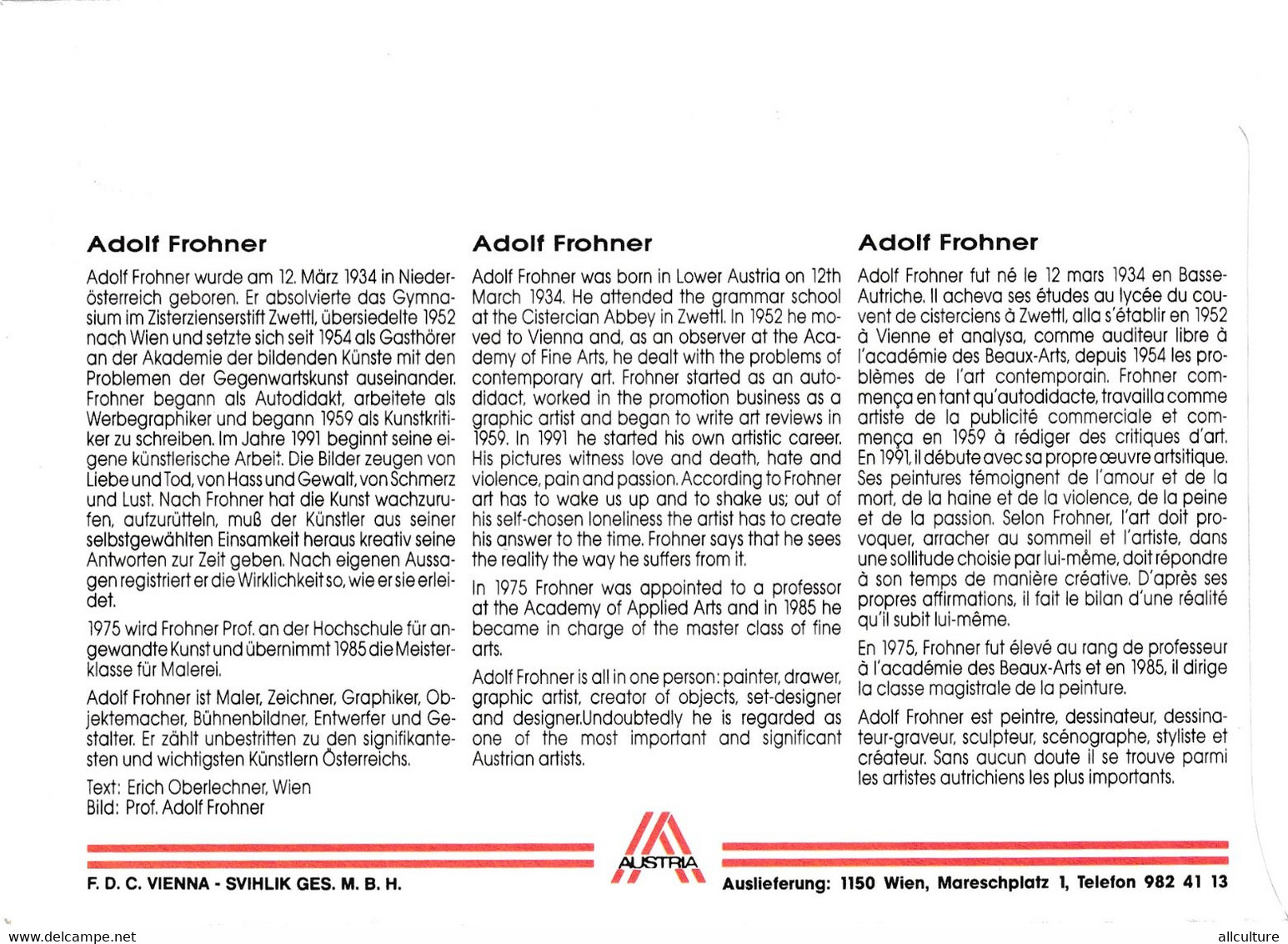 A8200 - ERSTTAG, ADOLF FROHNER MODERN ART 1995  REPUBLIC OESTERREICH USED STAMP ON COVER AUSTRIA - Brieven En Documenten